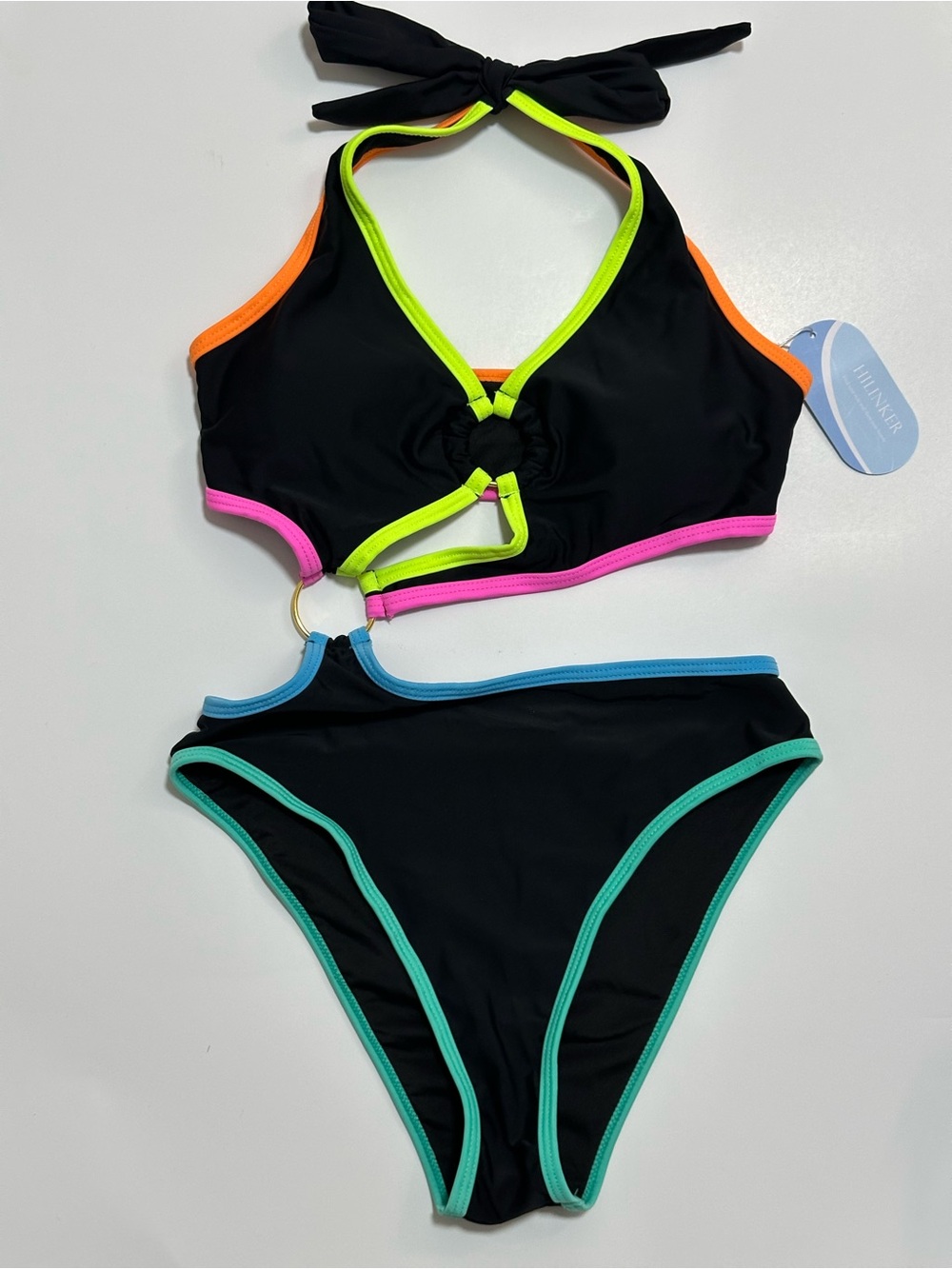 Black One-Piece Swim with Neon Trim